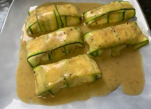 Canelones de calabacín y bacalao