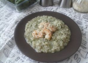 Risotto de espinacas y gambas
