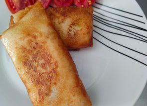 Rollito de puerro y gambas