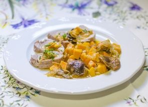 Solomillo con setas y boniatos