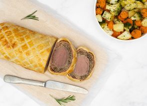 Solomillo Wellington con verduras al vapor