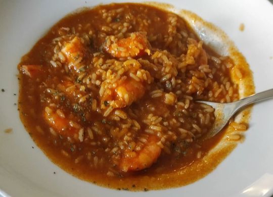 Arroz con langostinos caldoso