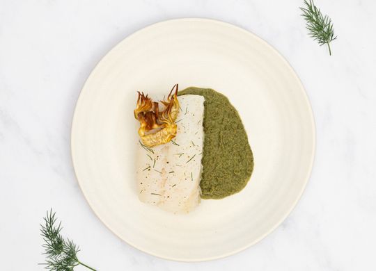Bacalao a baja temperatura con puré de alcachofas