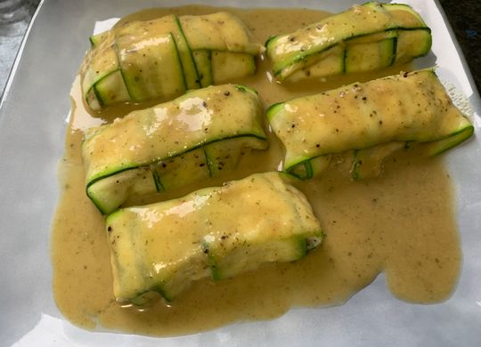 Canelones de calabacín y bacalao