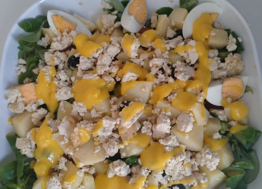Ensalada campera con tofu y vinagreta de mango realfooder