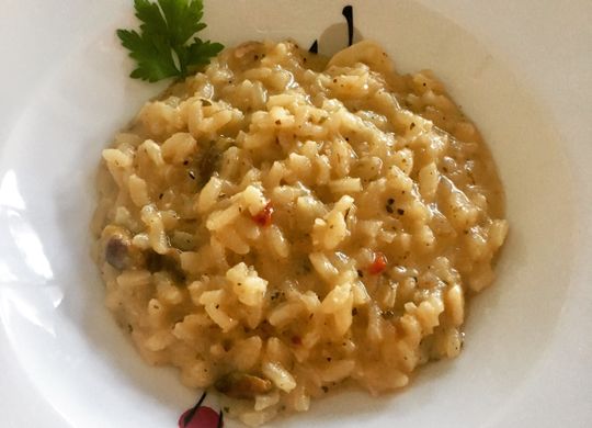 Risotto de pistachos y provolone