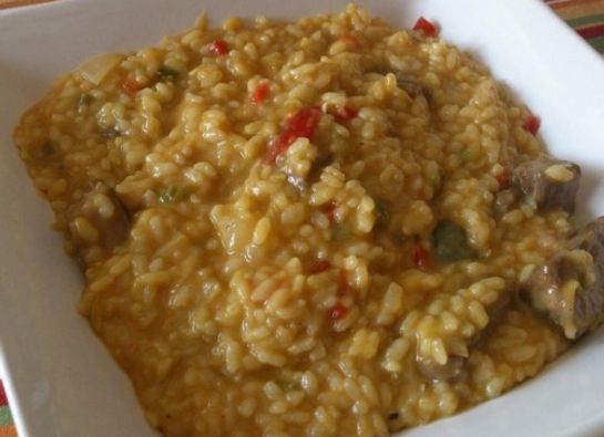 Arroz Meloso De Presa Ibérica Y Queso De Cabra